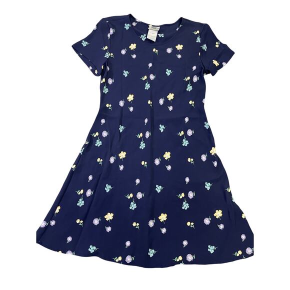 VINTAGE Laura Ashley Y2K Floral Viscose Women’s Dress, Sz 8 Navy Flirty Cottage‎ - Picture 1 of 10